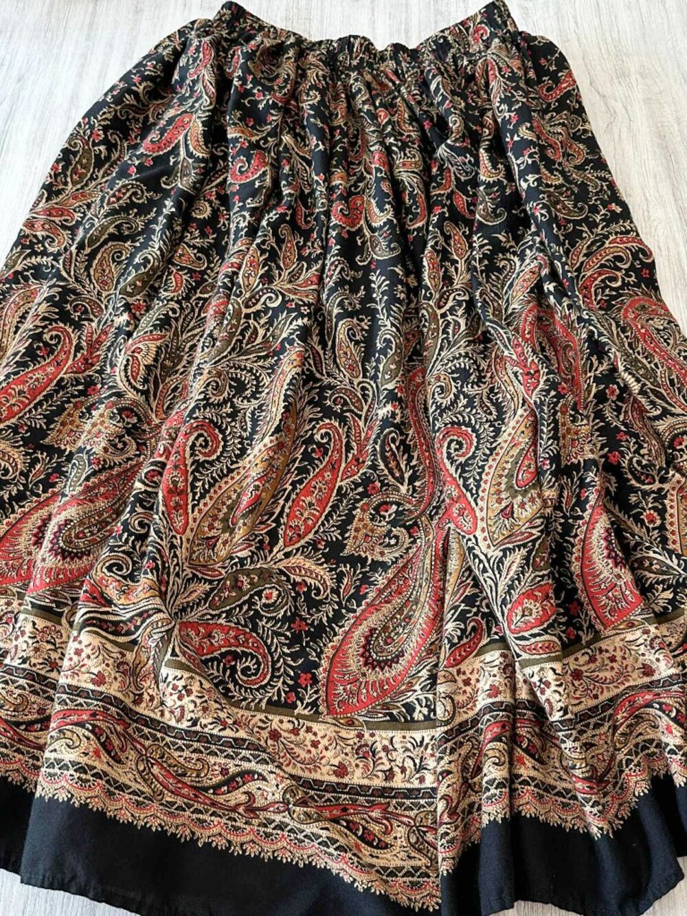 Share Vintage Howard Wolf Paisley Floral Black Red Maxi Skirt Sz 10 Boho Flowy